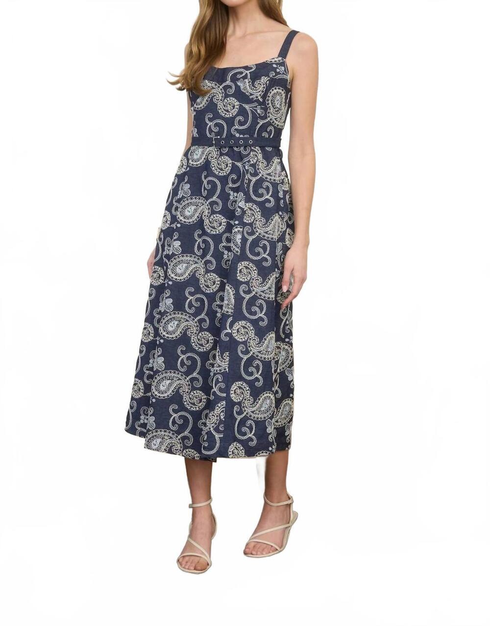 NEW ZOE AND CLAIRE paisley strap denim dress in navy